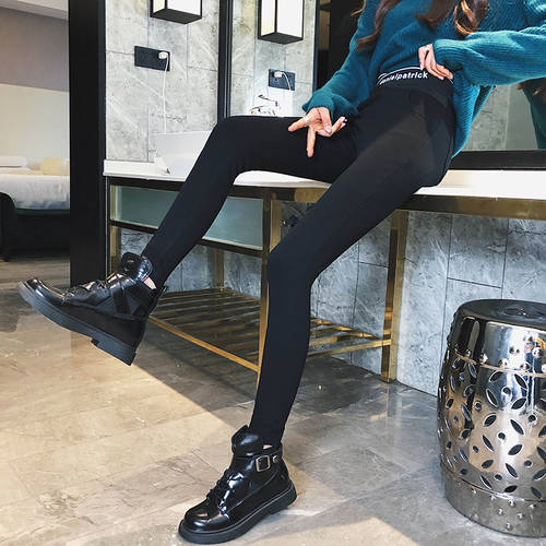 유럽 블랙 매직 레깅스 여성용 위에 걸쳐 입는 가을 겨울  신제품 신상 하이웨이스트 슬림핏 범퍼 두꺼운 벨벳 얇은 다리 바지