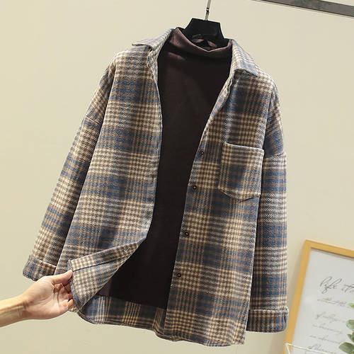체크무늬 셔츠 여성용 가을 겨울 상품 올매치 코디하기 쉬운  NEW 한국어 버전 루즈핏 레트로 홍콩 스타일 스웨이드 셔츠 롱 소매 상단
