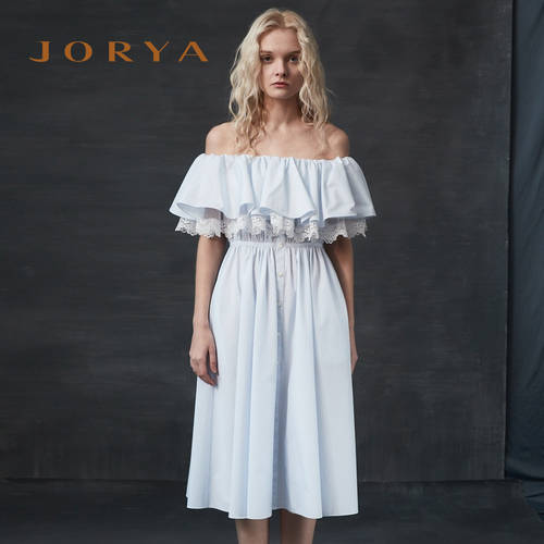 백화점 동일상품 |JORYA 여름 신상 줄무늬 스트라이프 플라운스 끈이없는 디자인 원피스 L1204505
