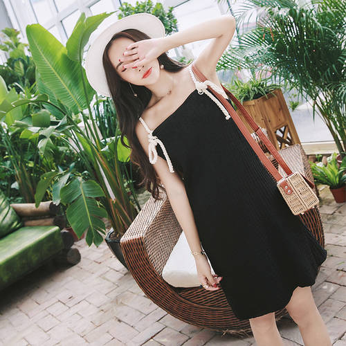 TMALL 여성복 써머 여름용 NEW 한국어 버전 슬림핏 학생용 chic 서스펜더 스커트 슬립 드레스 뷔스티에 여성 여름 일 끈이없는 스커트 블랙 컬러 드레스