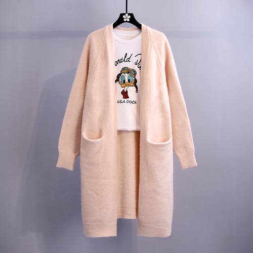 미디 플레어 니트 오픈 셔츠 여성용  가을 겨울 NEW 한국어 버전 루즈핏 위에 걸쳐 입는 슬림핏 캐주얼 스웨터 니트 아우터 외투