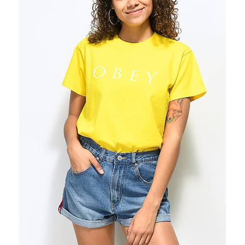 obey 여성용 T 하프 셔츠 소매 순면 라운드 넥 루즈핏 클래식 단색 패션 트렌드 정품 294850