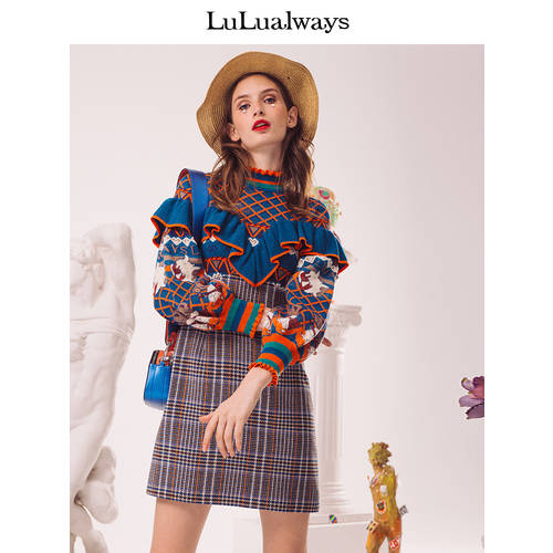LuLualways/ 나는 사랑한다 Lulu 겨울철 신상 신형 신모델 비숍 슬리브 벌룬소매 체크무늬 조합 원피스