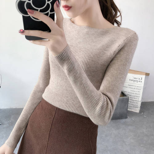 2018 가을 신제품 스웨터 여성 드레스 길이 소매 일자 칼라 소녀 SHI 가을 겨울 이너 이너 가을 니트