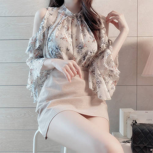 Xianqi 시폰 블라우스 내의 여성 여름 일 SUPERB 유니크 스타일리쉬한 디자인 끈이없는 꽃무늬 상의 ins 반조 짧은 소매 제품 상품 티셔츠 T셔츠