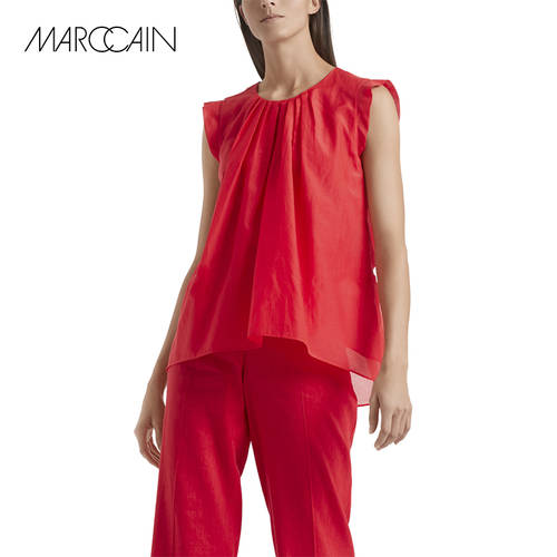 MARC CAIN 마크 케인 패션 트렌드 분위기 누에실 멀버리 실크 라운드 넥 단색 아니 소매 셔츠 상의 여성용
