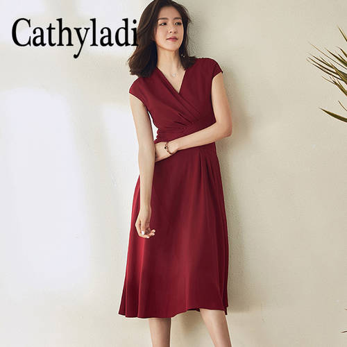 CATHYLADI 버건디 와인색 컬러 드레스 허리밴딩 슬림 시폰 분위기  여름옷 원피스 요즘핫한 셀럽