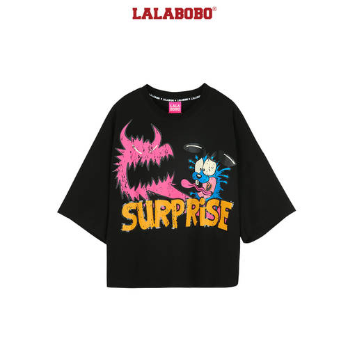 LALABOBO 봄 축제 제품 상품 오리지널 메이 맨 구제 프린팅 짧은 쇼트 반팔 티셔츠 T셔츠 여성용