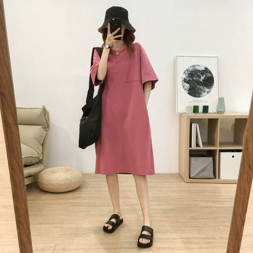 너비 Matsuzaka 제품 상품 포켓 홍콩 스타일 미식 레트로 vintage 반팔 티셔츠 T셔츠 여성용 자수 게으른 사람들이 드레스 여름옷