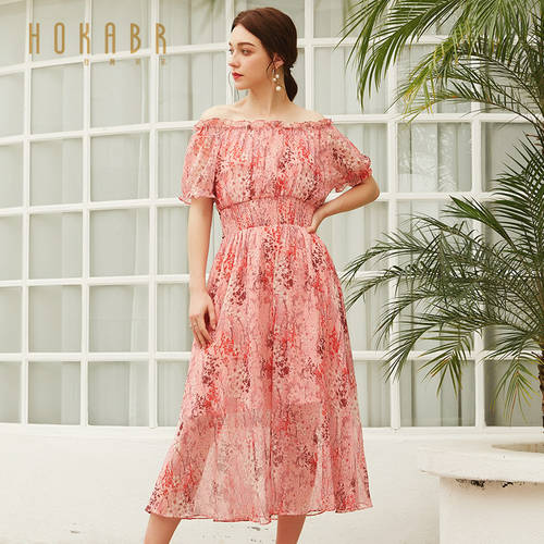 여름옷 신상 한국 스타일 여성복 일자 칼라 길이 프린팅 시폰 원피스 HOKABR/ 홍 카이 BELL
