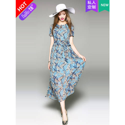 나이 신 주문제작 33549 레이디 어머니 꽃무늬 휴가 여름용 롱 스커트 A 라인 스커트 패션 트렌드 어머니 짧은 소매 드레스