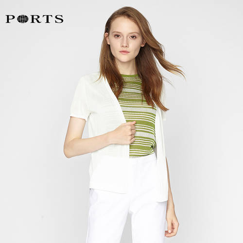 PORTS 항구 여성복 봄 여름 레저 니트 오픈 짧은 셔츠 소매 아우터 외투 기본 LA8K027AKY002