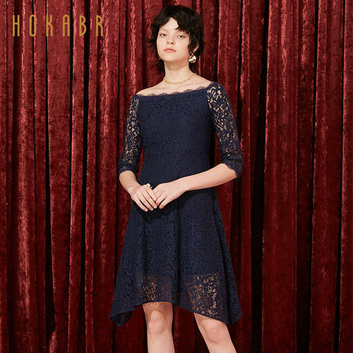 중간 길이 원피스 일자 칼라 버드 철사  가을 신상 한국 스타일 여성복 HOKABR/ 홍 카이 BELL