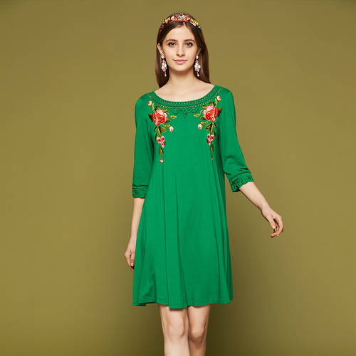 5 색 바람 말 봄옷 신제품 중국풍 자수 일자 7점 리드 소매 드레스 W16A9188