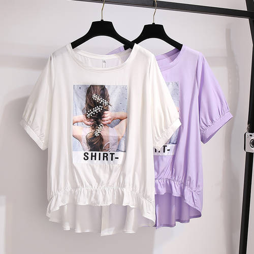 시폰 반팔 배 가리는 티셔츠 T셔츠 여성용  여름 시즌 신상 한국 스타일 루즈핏 앞면은 짧고 뒷면은 긴 상의 불규칙