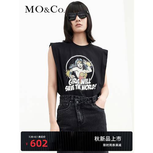 MOCO 가을 신제품 어메이징 여자 샤 디자인 프린팅 민소매 티셔츠 T셔츠 MBA3TEET14 Mo Anke