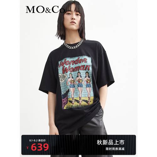 MOCO 가을 신제품 어메이징 여자 샤 프린팅 반팔 티셔츠 T셔츠 MBA3TEE025 Mo Anke