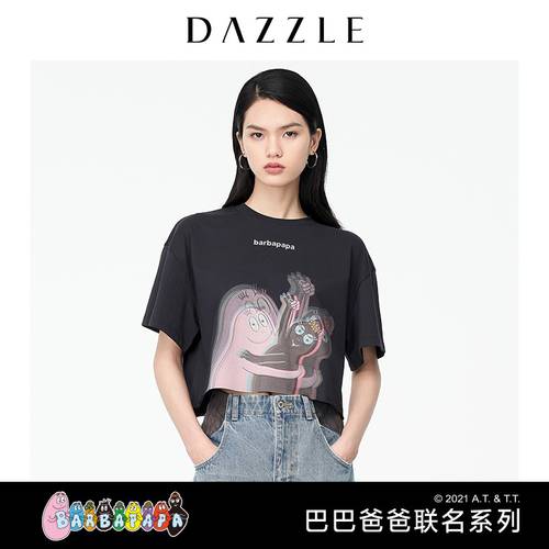 DAZZLE DAZZLE  가을 새로운 바바 아버지 콜라보에디션 시리즈 3D 프린팅 반팔 t 셔츠 여성용 2D3B3061A