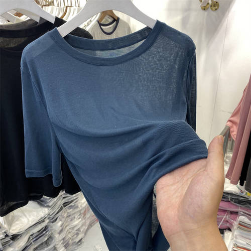  써머 여름용 단색 얇은 상품 라운드 넥 반팔 티셔츠 T셔츠 여성용 XIAOZHONG 개성화 올매치 코디하기 쉬운 루즈핏 한국 반 소매 ins 상의