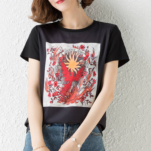 중국풍 프린팅 시폰 티셔츠 T셔츠 여성용  여름 지신 제품 상품 피닉스 디자인 패션 트렌드 메릴 평상복 셔츠 여성용