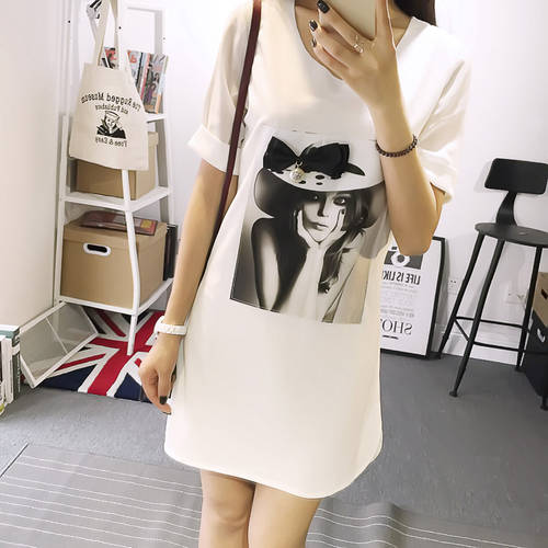 반팔 t 셔츠 여성용 화이트 여름옷  신상 한국 스타일 슬림핏 이너 시폰 블라우스 내의 프린팅 상의 패션 트렌드