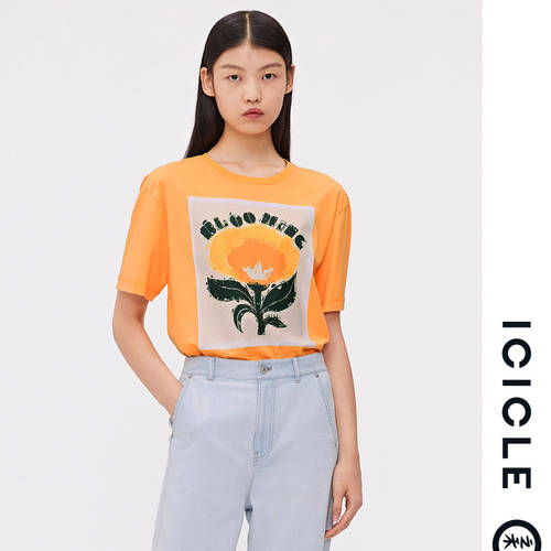 【 Blogger 착장 상품 】【 환경 보호 면 】ICICLE ICICLE 여성복 21 봄 여름 신상 면 저지 남자 친구 티셔츠 T셔츠