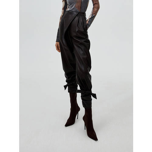 조거팬츠 가죽 바지 여성용 위에 걸쳐 입는 PU 가죽 캐주얼 팬츠 바지 루즈핏 슬림핏 스트릿 배기 바지 가을 겨울 올매치 코디하기 쉬운 바지