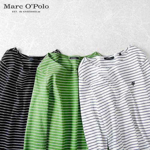 Marcopolo/MOP 신상 여성용 logo 프린팅 단가라 가로 스트라이프 긴 소매 긴팔 티셔츠 T셔츠