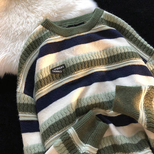 빈티지 스웨터 니트 vintage 여성 가을 겨울 레트로 일본풍 캐주얼 꾸안꾸 루즈핏 Jew4room 홍콩 스타일 줄무늬 스트라이프 니트