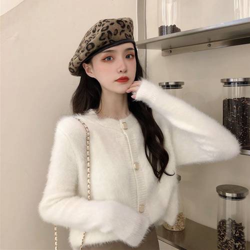  가을 겨울 새로운 작은 Xiangfeng 화이트 밍크 캐시 스웨터 니트 아우터 외투 여성용 꼬마 작은 키 짧은 편물 가디건