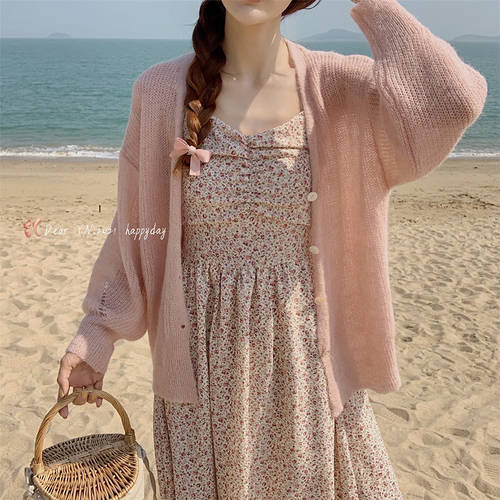 모헤어 가디건 얇은 상품 뜨개질을하는 여자 아우터 외투 소프트 왁스 스웨터 캐주얼 핑크색 레이어드 아우터 부드러운 가을옷 니트
