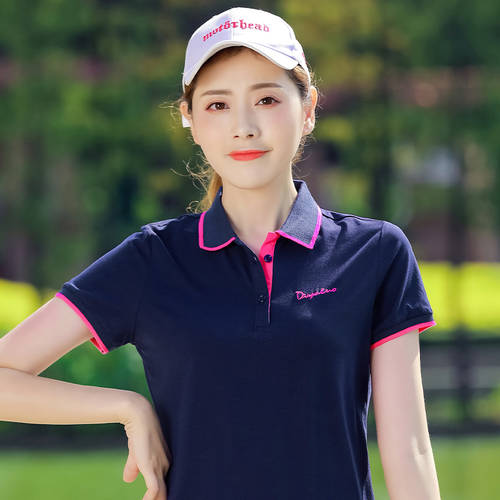 순면 칼라 넥  써머 여름용 신상품 캐주얼 패션 트렌드 레드 스포츠 polo 셔츠 순면 짧은 한국어 버전 소매 t 셔츠 여성용