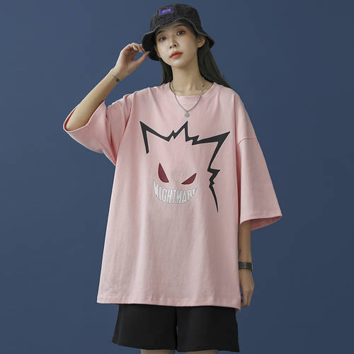 하라주쿠 스타일 순면 t 짧은 셔츠 소매  신상 신형 신모델 너비 Matsuzaka 제품 상품 일본풍 여성 여름 반소매 상의 이너 티셔츠