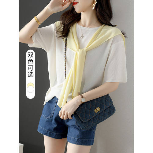 포함 숄 케이프 의 t 셔츠 유니크 스타일리쉬한 디자인 XIAOZHONG 개성화 루즈핏 써머 여름용 여성용 t 짧은 소매 주름 상의 얇은 상품 메릴 니트