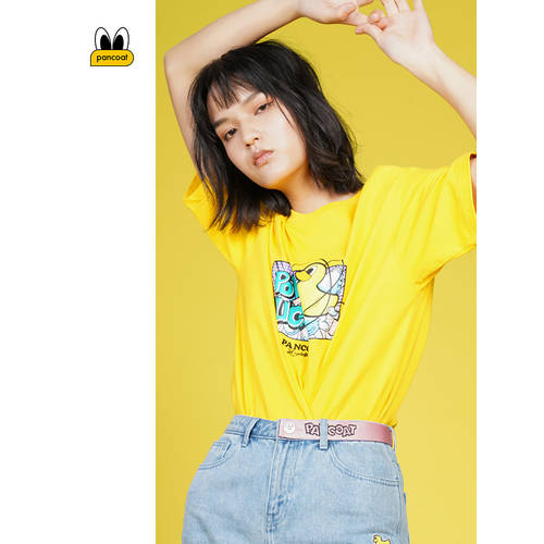 PANCOAT 공식 남여공용 반팔 티셔츠 T셔츠 커플 라운드 넥 캐주얼 와이드 느슨하게 재미있는 오리 프린팅 써머 여름용 신상 신형 신모델