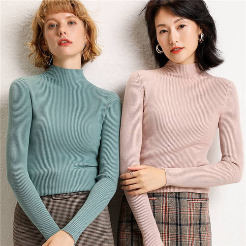 심플 프렌치 분위기 슬림 스웨터 여성  가을 새로운 제품 상품 반폴라 하프넥 슬림핏 짧은 쇼트 슬림핏 니트 편직 이너