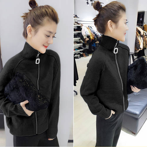 한국판 블랙 컬러베이스 니트 오픈 셔츠 얇은 기모 두꺼운 폴라넥 터틀넥 목폴라 스웨터 여성 봄철 가을철 신상 신형 신모델  OUZHOUZHAN 패션 트렌드