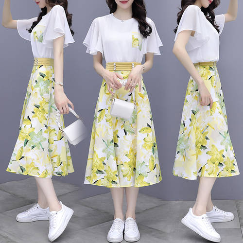 원피스 여성 여름 설치  신상 신형 신모델 인기있는 시폰 꽃무늬 밝은 노란색 드레스 Zixian 여자 슈퍼 시안 예쁜 치마