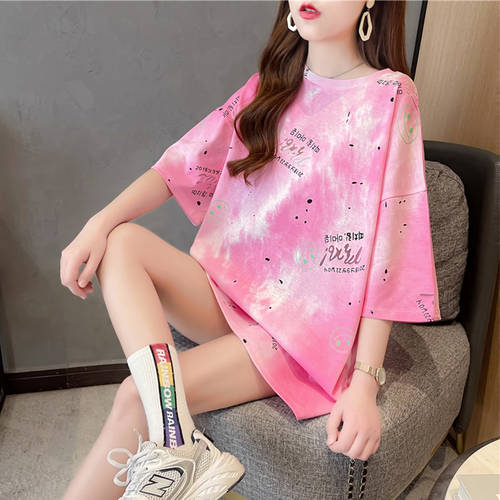 요즘핫템 셀럽 ins 요즘핫한 반팔 t 셔츠 여성용 한국 스타일 너비 Matsuzaka 제품 상품 올매치 코디하기 쉬운 타이다이 염색 유니크 스타일리쉬한 디자인 XIAOZHONG 개성화 상의 패션 트렌드