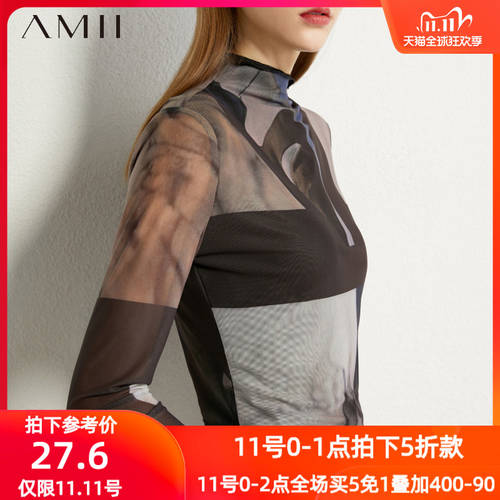 Amii 봄 가을 겨울 제품 상품 올매치 코디하기 쉬운 망사 레이스 이너 여성용 겹쳐입는 반폴라 하프넥 이너 얇은 상품 블랙 컬러 탑 패션 트렌드
