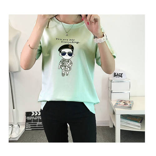 【 TMALL 】 써머 여름용 NEW 프린팅 한국버전 이너 라운드 넥 블랙 컬러 레저 상의 루즈핏 짧은 쇼트 반팔 티셔츠 T셔츠 여성용