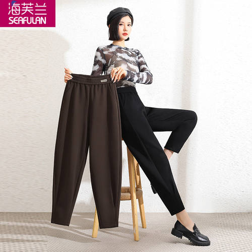 에어 층 LOBOO 바지 여성 SHI 가을 겨울 신상 신형 신모델 벨벳 하이웨이스트 루즈핏 슬림핏 올매치 코디하기 쉬운 얇은 다리 9부 배기 바지