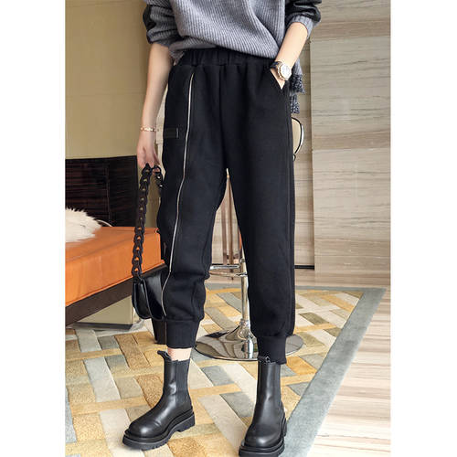 트레이닝 바지 유럽 화물 스테이션 슬림핏 여성복 블랙 배기바지  가을 신상품 캐주얼 패션 트렌드 얇은 다리 바지 조수