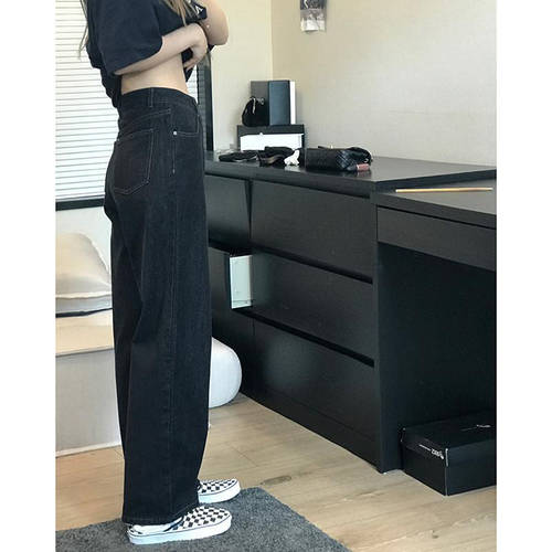 블랙 직진 카우보이 바지 여성  신상 한국 스타일 루즈핏 하이웨이스트 슬림핏 올매치 코디하기 쉬운 chic 와이드 팬츠 ins 패션 트렌드