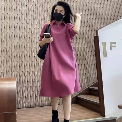 한국판 루즈핏 롱 소매 드레스 패션 트렌드 분위기 POLO 주요한 코드 올매치 코디하기 쉬운 외국 광기 셔츠 치마 스커트 여성 패션 트렌드