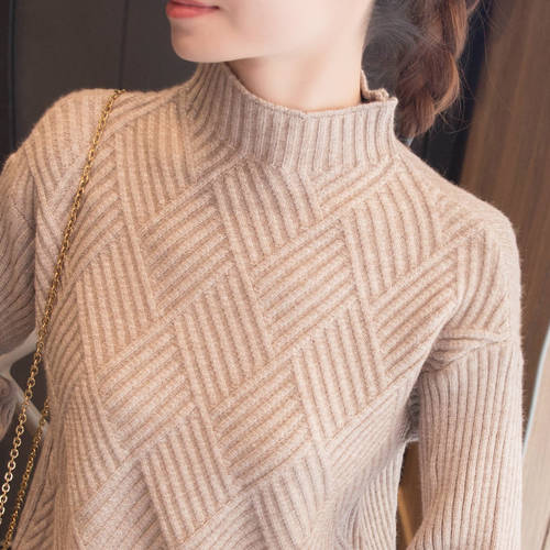 반폴라 하프넥 스웨터 여성 기모 두꺼운  가을 겨울 신상 신형 신모델 파열 바닥 셔츠 백 가져 가다 기모 두꺼운 루즈핏 니트 위에 걸쳐 입는