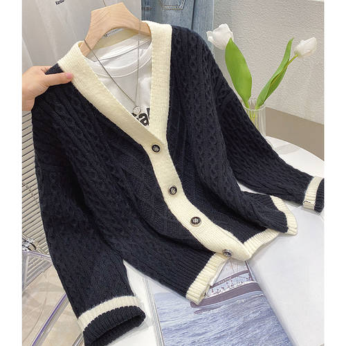  가을 겨울 신상 신형 신모델 스웨터 니트 니트 오픈 셔츠 여성용 일본풍 레트로 꽈배기  스타일 꼬마 작은 키 짧은 쇼트 상의