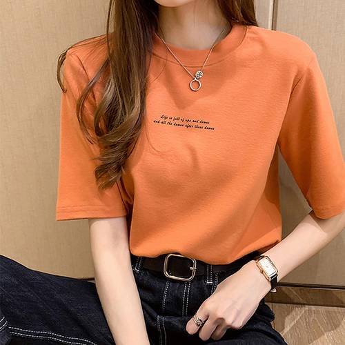 반팔 t 셔츠 여성용  여름 일 신상 한국 스타일 루즈핏 프린팅 라운드 넥 상의 반소매 몸 셔츠베이스 셔츠 조수