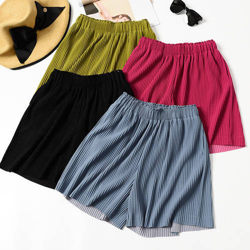 유행 플리츠 와이드 팬츠 여성용 그린 올매치 코디하기 쉬운 슬림핏 위에 걸쳐 입는 블랙 컬러 레저 5부 바지 정장 반바지