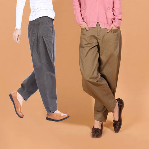 아트 예술 대형 빅 사이즈 여성용 바지 캐주얼 와이드 손 할렌 바지 순면 높은 허리 넓은 다리 LOBOO 바지 밴딩 팬츠